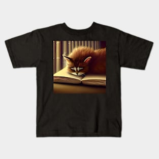 Cat sleeping on a journal Kids T-Shirt